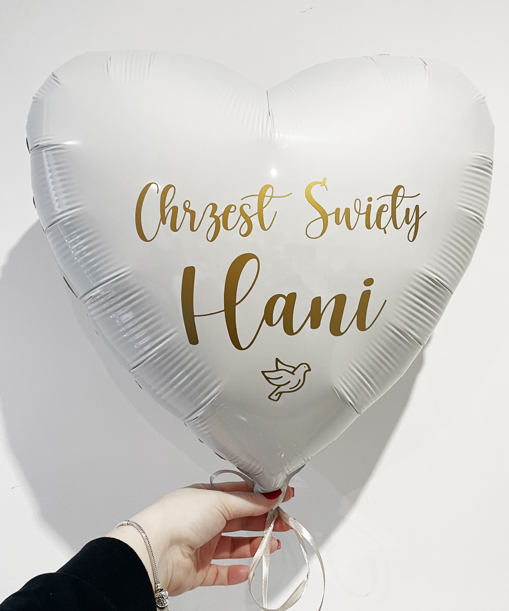 Balon na chrzest Białe serduszko z napisem