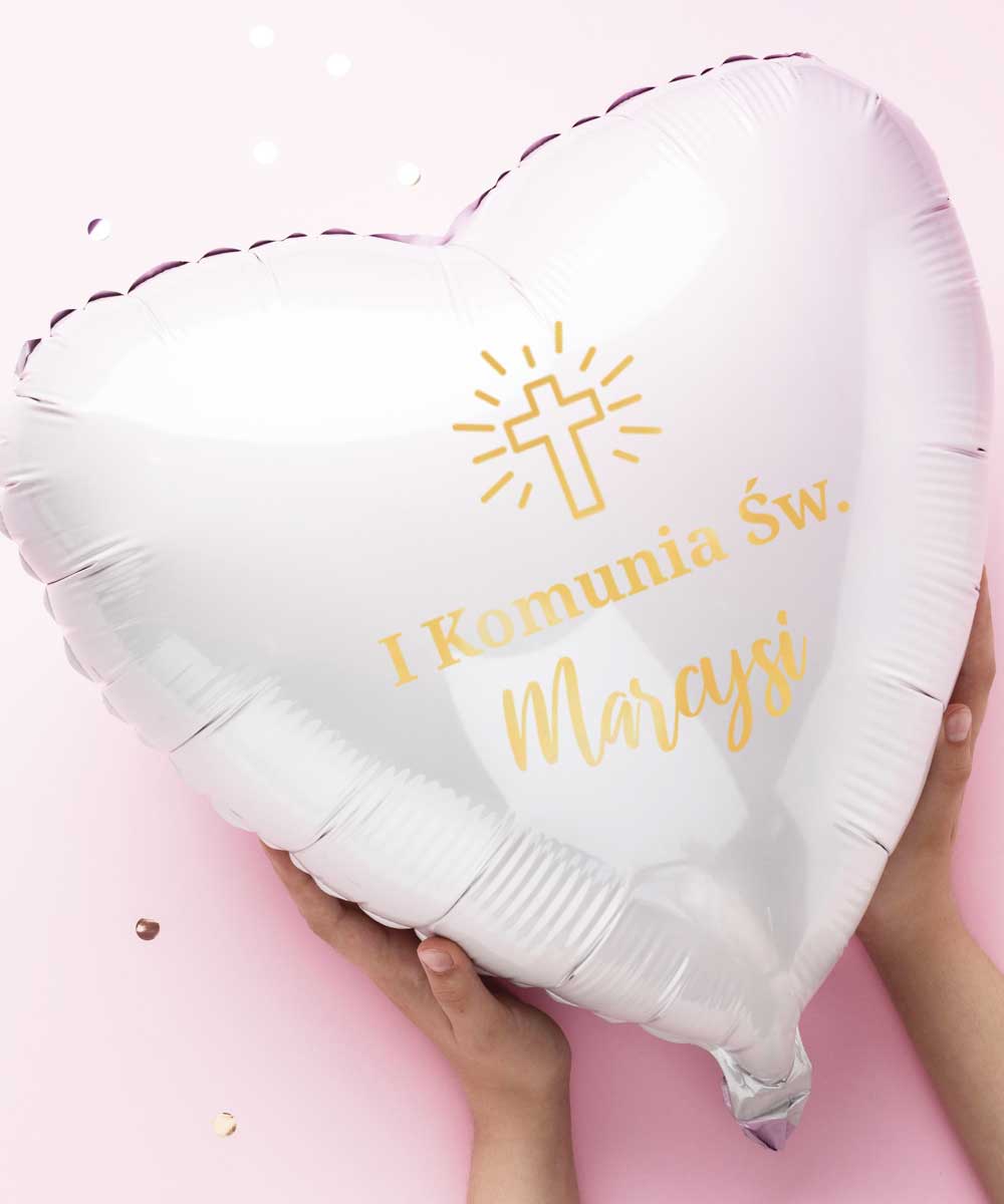 Balon na komunię Białe serduszko z imieniem