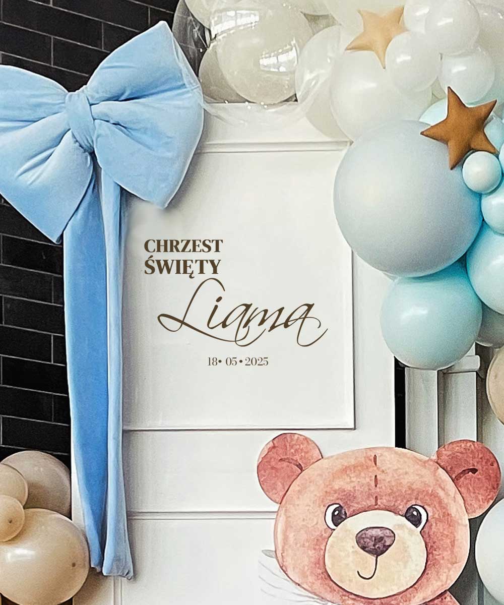 Napis na ściankę balonową na chrzest - personalizowana naklejka