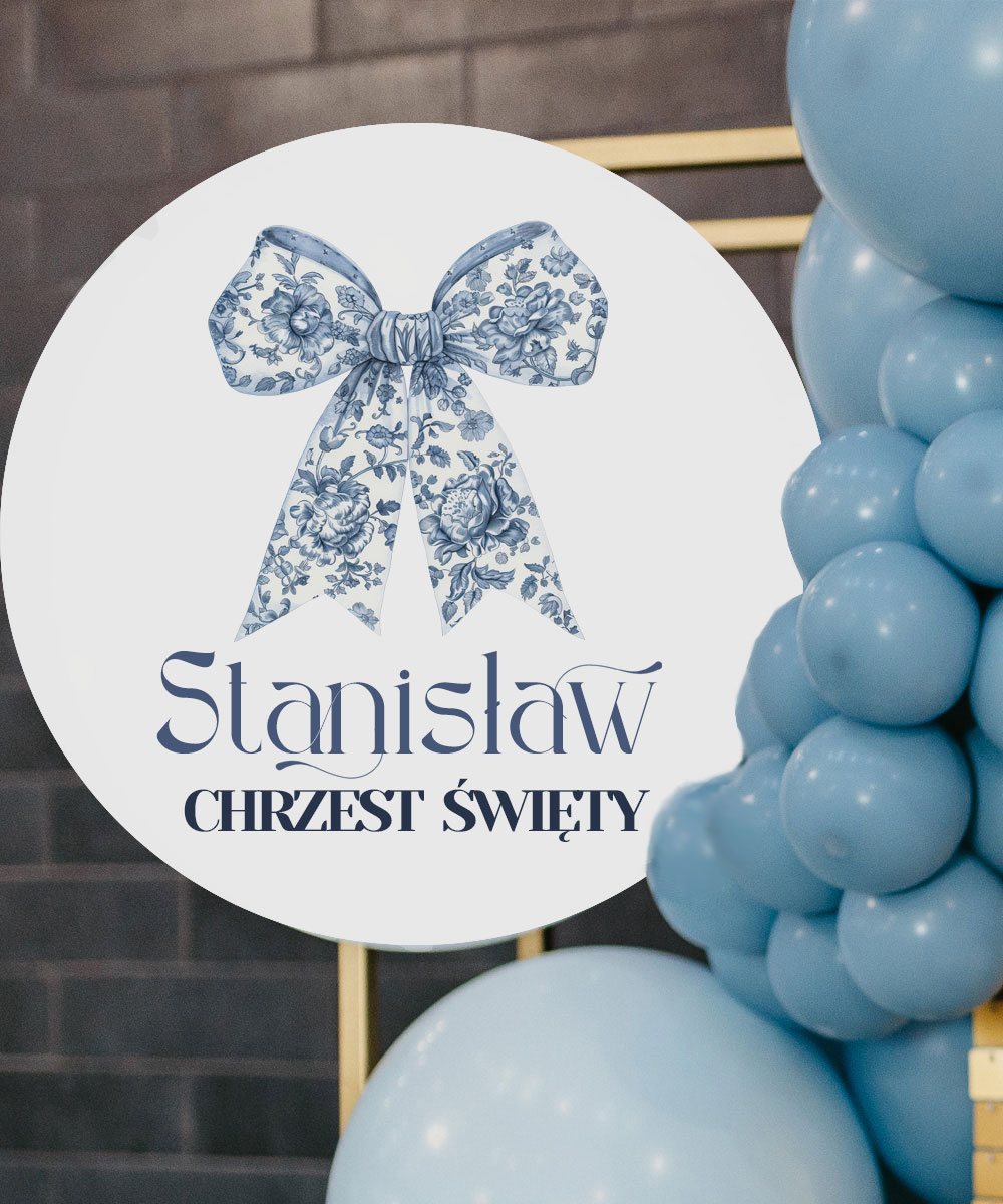 Personalizowana tabliczka na chrzest z niebieską kokardą