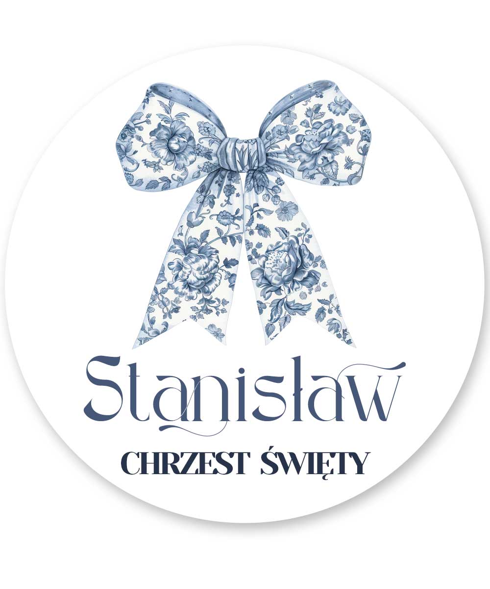 Personalizowana tabliczka na chrzest z niebieską kokardą