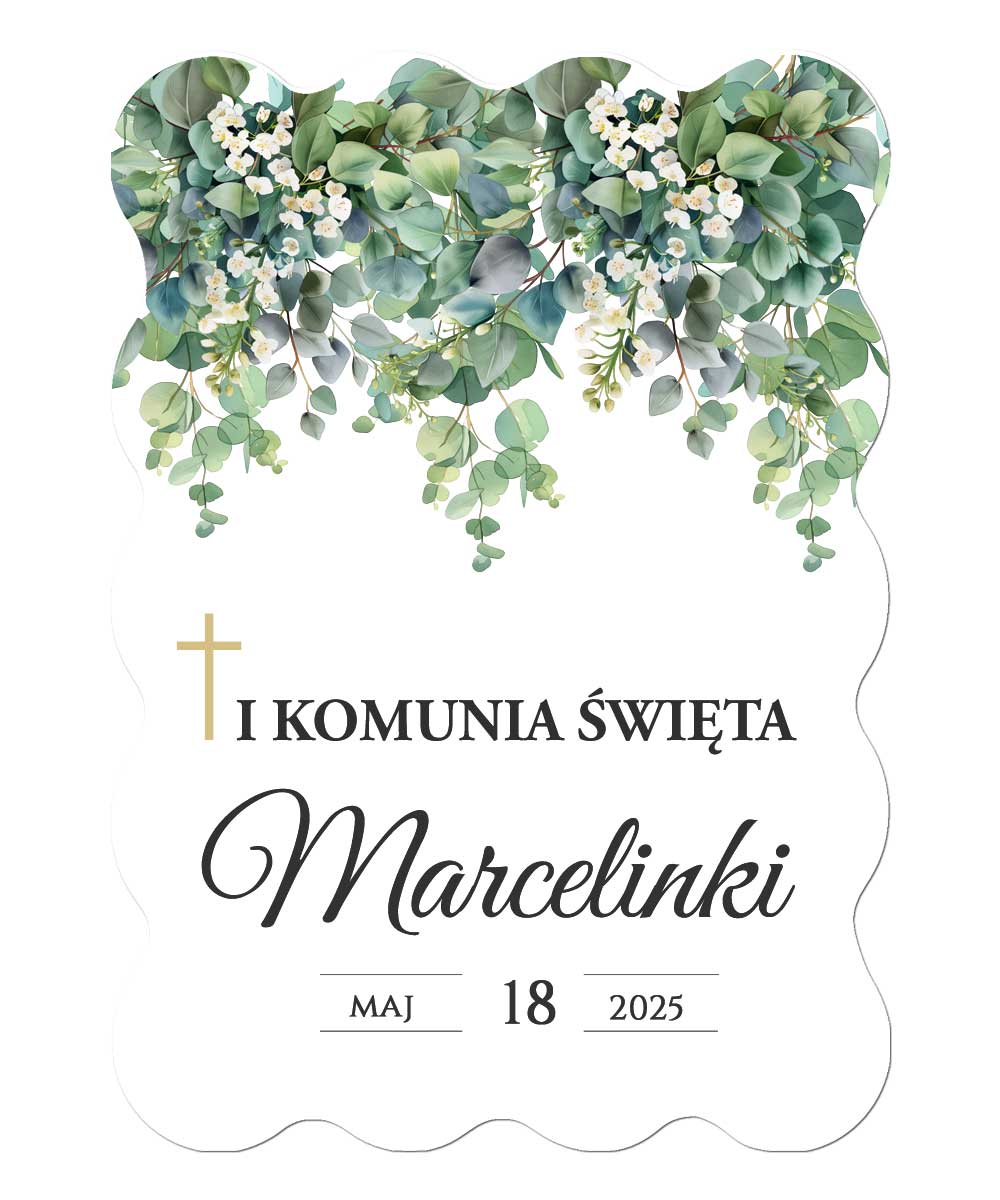 Dekoracja na komunie tabliczka dekoracyjna z imieniem dziecka Eukaliptus