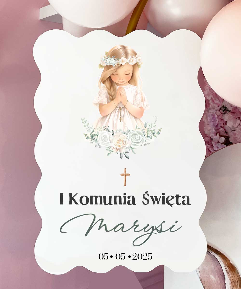 Tabliczka do ścianki balonowej na komunię dla dziewczynki