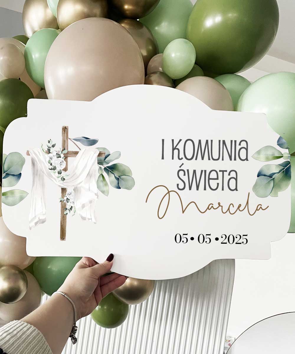 Dekoracja na I Komunię Świętą - personalizowana tabliczka LISTKI