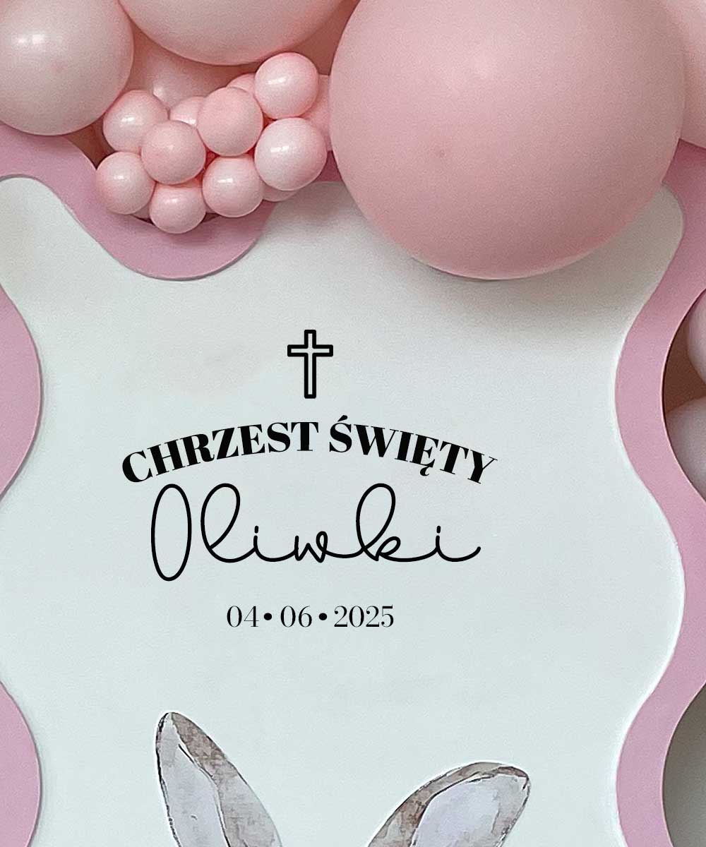 Stylowy napis na ściankę balonową z imieniem dziecka