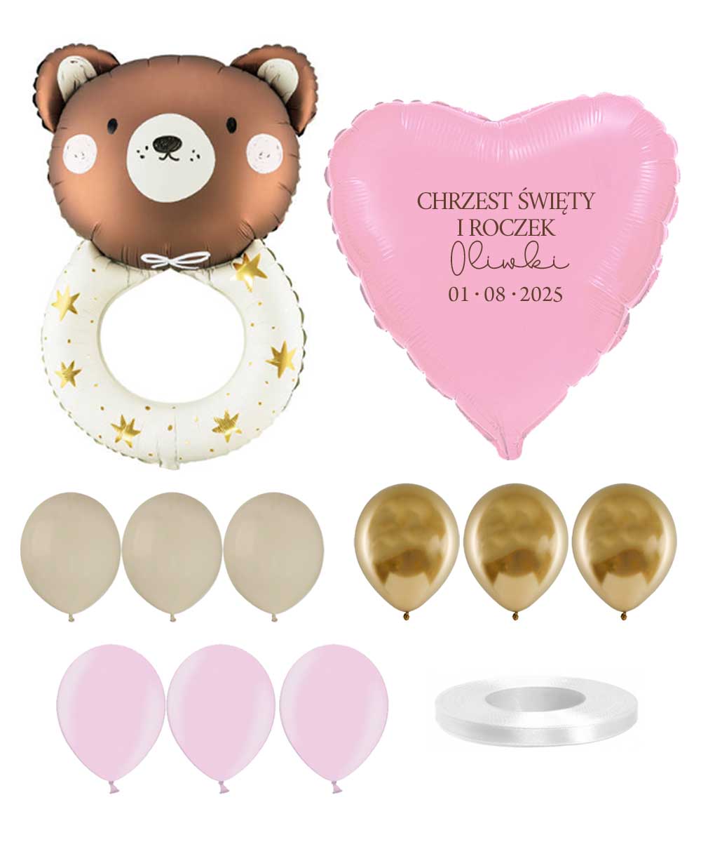 Zestaw dekoracyjny na chrzest i roczek - balony z personalizacją