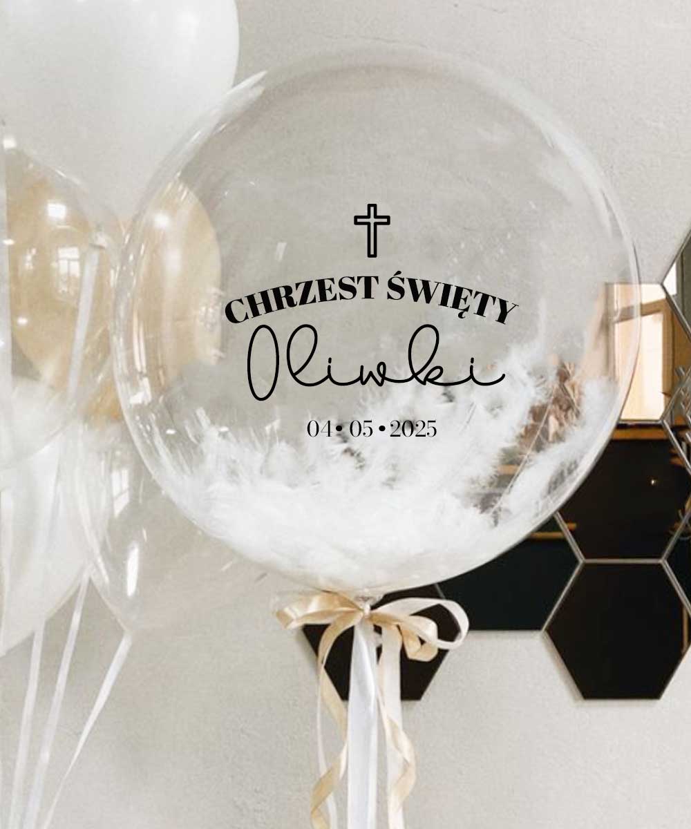 Balon na hel z imieniem na chrzest - kula przeźroczysta