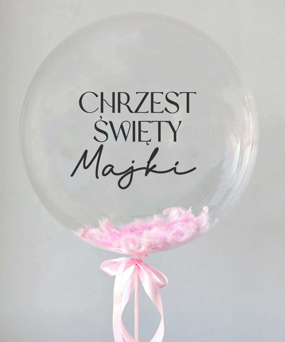 Personalizowany balon kula z piórkami na chrzest